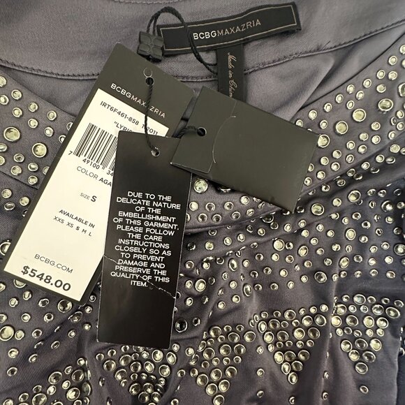 BCBGMaxazria Agate Lyris Beaded Sleeveless Mini Cocktail Dress Gray Size S NWT - Picture 8 of 14